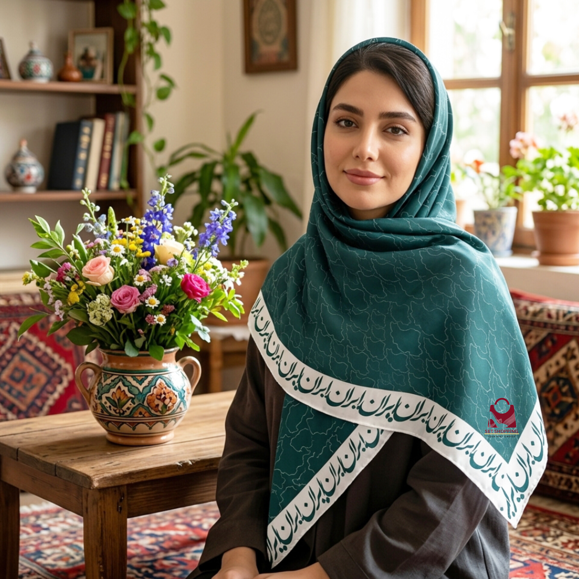 روسری نخی طرح ایران قواره ۱۲۰ کد ۱۰۲۸